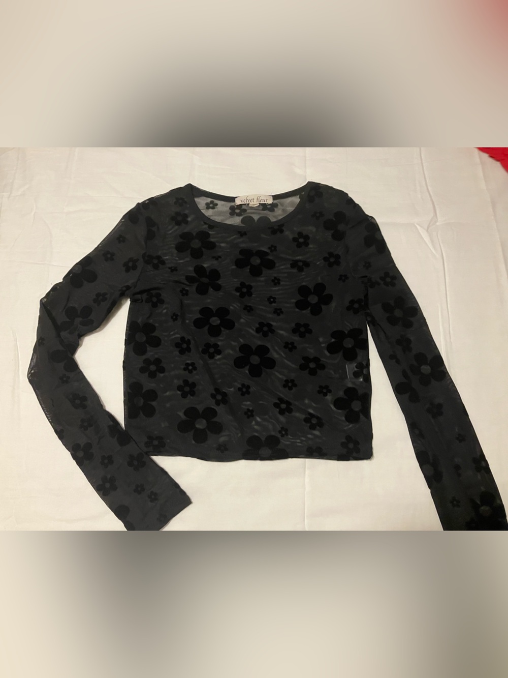Velvet Heart Black Floral Mesh Long Sleeve Tank
